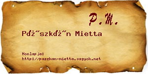 Pászkán Mietta névjegykártya